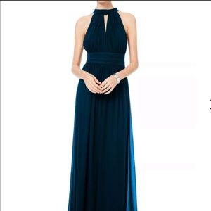 Bill Levkoff navy chiffon halter dress tie at back